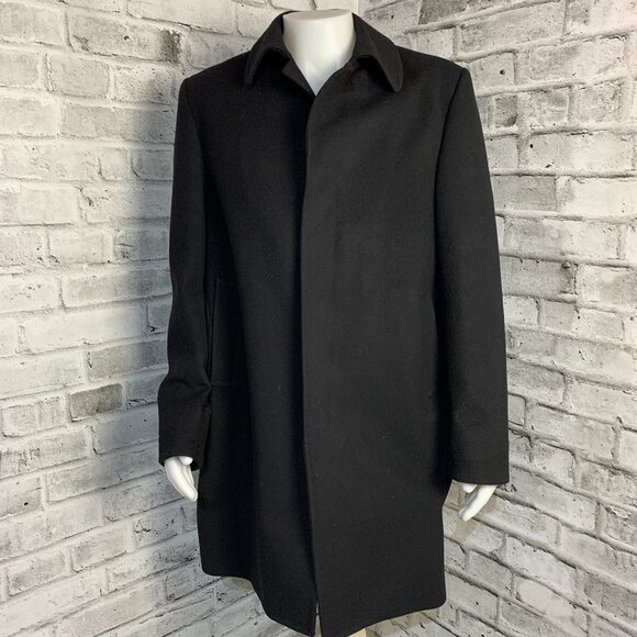 Nautica Overcoat Slater Mens 42R Black Wool Cashmere Trench Coat Jacket - Picture 1 of 16